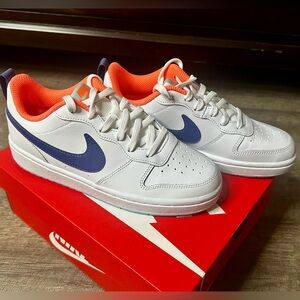 Nike Borough Low 2 White Sneakers with Blue and Orange Highlights